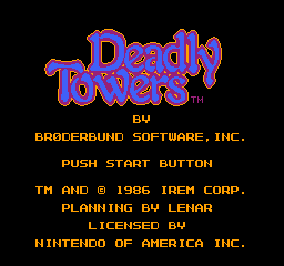Deadly Towers title screen for NES